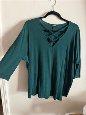 Express Teal Crisscross V-Neck Long Sleeve Top